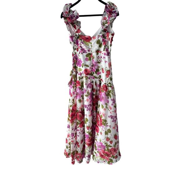 Abercrombie & Fitch Floral Ruffle Midi Dress White Multi XSP New w/ Tags - Picture 2 of 4